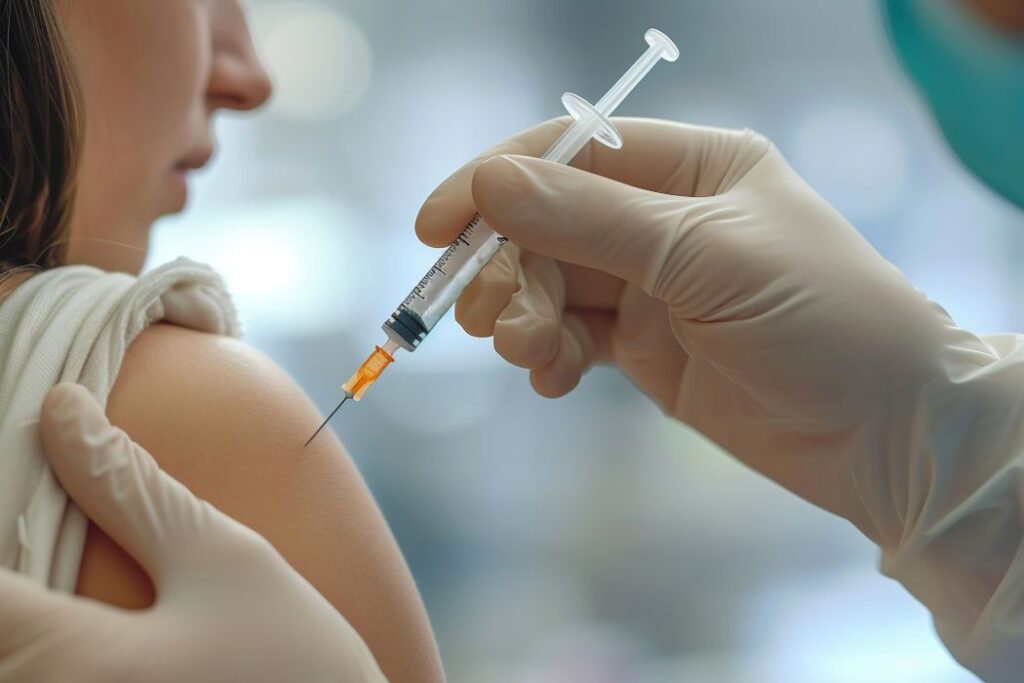 close up shot of the injection administered to the arm of the patient